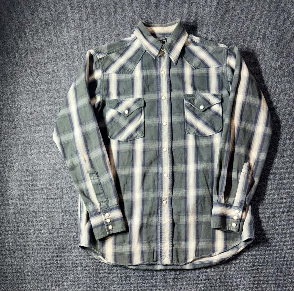 Lucky Brand Plaid Western Shirt Green Pearl Snap